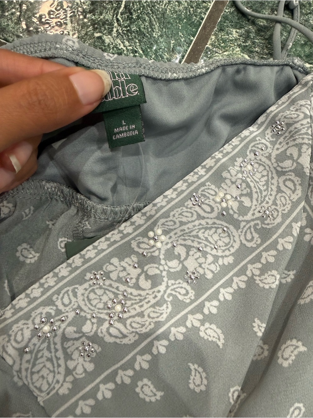 Set! Women's Mini Flyaway Bandana Skirt set Wild Fable Slate Blue Paisley L NWT - Picture 11 of 15
